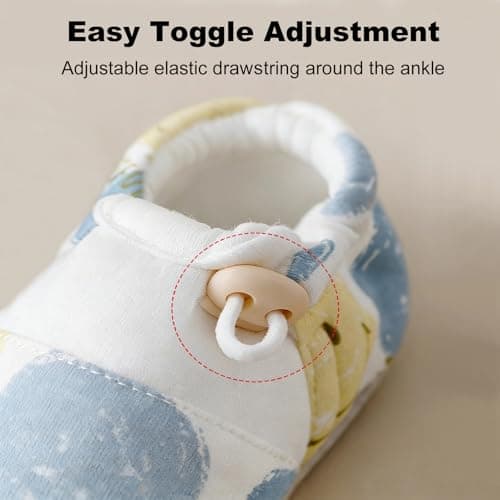 HOVELL Baby Booties with Adjustable Cord Lock Newborn Stay-on Boots Soft Cozy Cotton Non-Slip Gripper Crib Shoes for Infants Boys(SmileFace,6-12Months) - Thumbnail 4