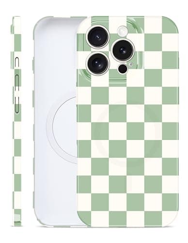 Aitipy Compatible with MagSafe Checkered Phone Case for iPhone 13 Pro Max, Slim Cute Cool Magnetic Aesthetic Checkerboard Shockproof Protective Phone Cover for Women Men Girls Boys-Green