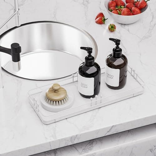 Pursura Bathroom Vanity Tray for Countertop Toiletries Perfume Makeup Soap Dispenser Toilet Tank, Kitchen Tray for Salt Spice, Decor Tray for Candle Nightstand Coffee 11.3”x 4.4” White - Thumbnail 6