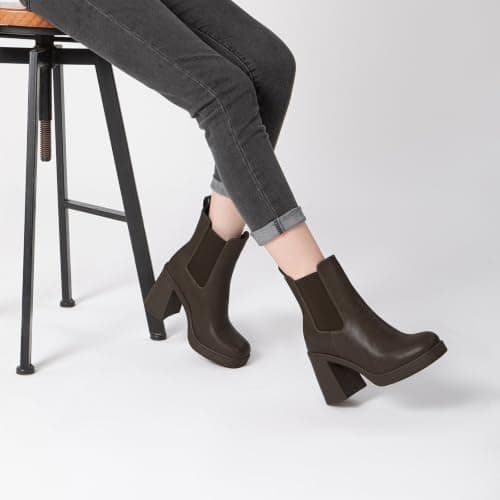 Athelfit Womens High Chunky Heel Platform Chelsea Boots Dark Brown Size 9 - Thumbnail 2