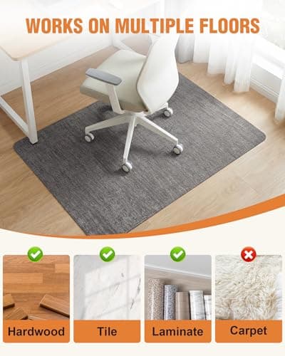 Carvapet Office Chair Mat for Hardwood Floor, 36x48 Inch Heavy Duty Floor Protector, Non Slip Desk Chair Mat for Rolling Computer Gaming Chairs, Easy to Clean Dark Grey - Thumbnail 4