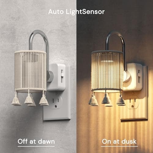 L LOHAS LED Night Lights Plug into Wall, Boho Fabric Cylinder Night Light with Tassel, 0-100LM Dimmable Night Lights, Dusk to Dawn Sensor, Vintage Nightlight for Bedroom, Living Room, Hallway - Thumbnail 2