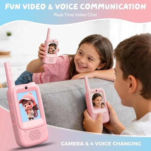 Video Walkie Talkies for Kids, 2 Pack Rechargeable Walkie Talkie with Screen, Long Range 2 Way Radio with 4 Voice Effect, Christmas Birthday Gift for Age 3-12 Boy Girl Indoor/Outdoor - Thumbnail 2