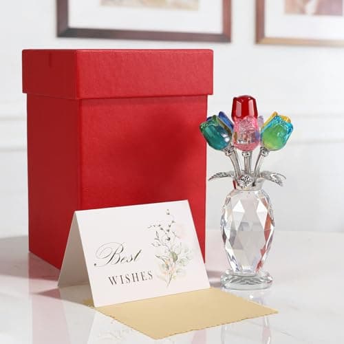 MysticGlitz 5.7" Crystal Rose Figurine with Vase, Glass Flowers Bouquet Collectible for Home Decor, Hand-Polished Everlasting Rose Centerpiece, Birthday for Women - Thumbnail 4