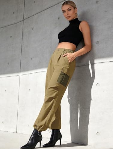 LOOKBOHO Cargo Pants Women Summer 2026 Contrast Pockets Lightweight Travel Hiking Drawstring Casual Straight Leg Trousers Camel Small - Thumbnail 4