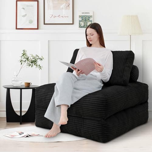 SIMFLAG Folding Sofa Bed, Convertible Sleeper Chair with Pillow & Handle, Foldable Mattress Futon Chair Bed Lounge with Back Support, Comfy Floor Sofa for Living Room Bedroom, Black, Single - Thumbnail 3