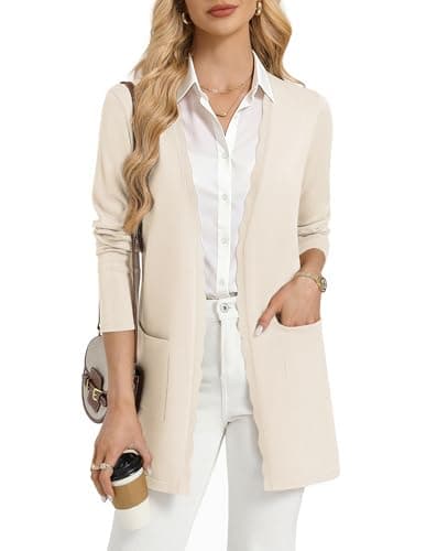 GRACE KARIN Womens Cardigans Lightweight Long Cardigan Sweater Open Front Dressy Casual Knit Jackets Beige L - Image 1