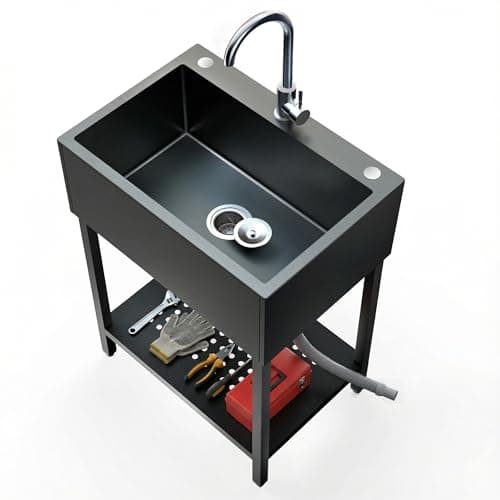 Freestanding Black Utility Sink for Garage, Heavy-Duty Stainless Steel Work Sinks, Deep Basin for Workshop, Laundry Room, Shop, Man Cave - Image 1