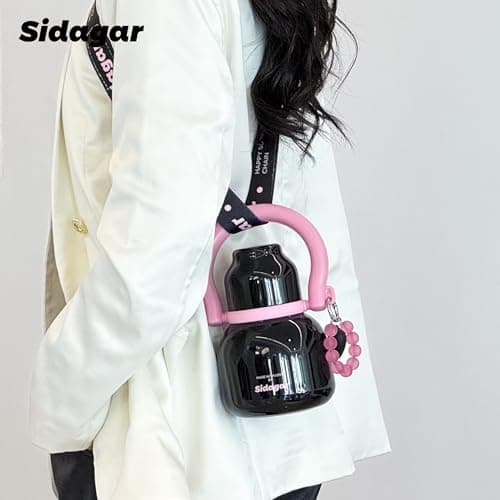 Sidagar 22 oz Water Bottle with Straw and Bowl, Unique Insulated Stainless Steel Tumbler, Spill-proof Reusable BPA-Free Cup, Pilates Wellness Study Travel, with Bonus Strap - Chocolate Black - Thumbnail 6