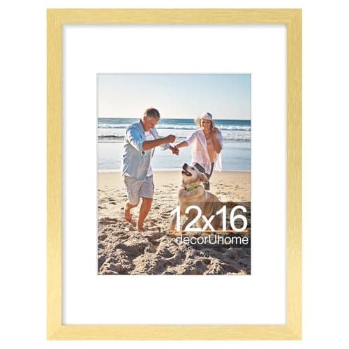 decorUhome 12x16 Picture Frame, Display 8.5x11 Certificate with Mat or 12x16 Poster without Mat, Wall Mounting Photo Frame, Gold, 1 Pack - Image 1