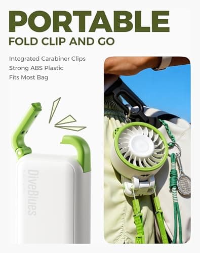 Diveblues Portable Turbo Fan, 7.4m/s High Speed Handheld Fan, 180° Foldable 4-in-1 Personal Neck Fan with Carabiner Clip, 100 Speed Stepless Control, USB-C Rechargeable for Travel, Makeup Hot Flashes - Thumbnail 3