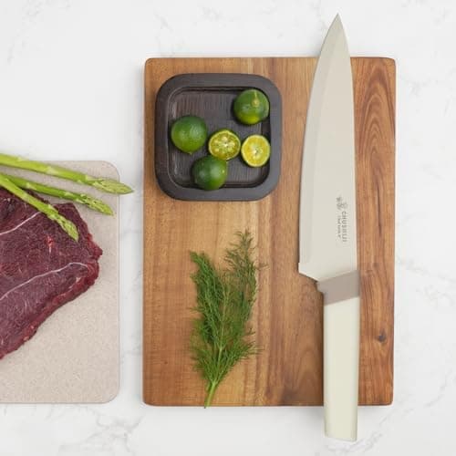 CHUSHIJI 15-Piece Kitchen Knife Set with Block, Premium High Carbon Stainless Steel, 8-Inch Chef Knife & 6 Steak Knives, Sharp Dishwasher Safe Durable Cutlery for Home Cooking, White - Thumbnail 5