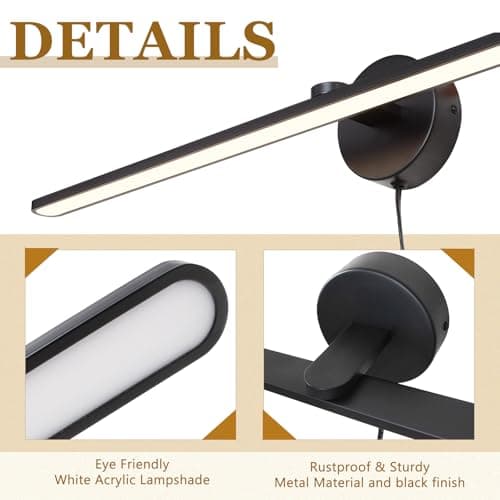 TYhogar 32" Plug in Bathroom Vanity Light Fixtures Modern Black Vanity Lights Over Mirror, 3000k Warm Light Non-Dimmable 18w Eye-Friendly Picture Light Led Wall Lights for Art,Poster,Gallery - Thumbnail 6