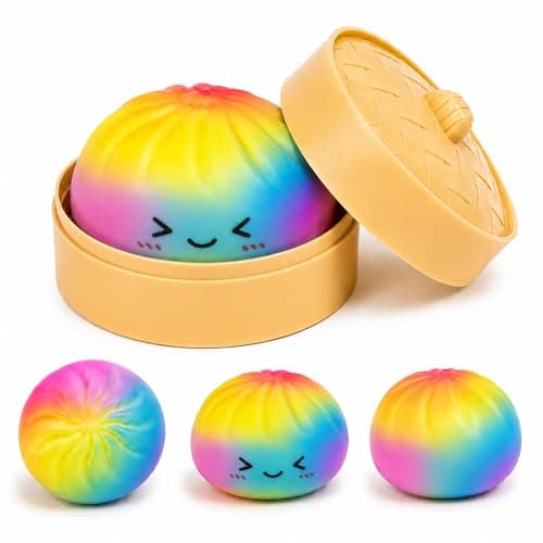 Rainbow Dumpling Squishies, Mystery Squishies Dumplings, Colorful Bao Bun Squishys with Food Steamer, Soft Squeeze Desk Toy, Giant Dumpling Stress Ball, Fun Surprise Fidget Sensory Toy Gift - Image 1
