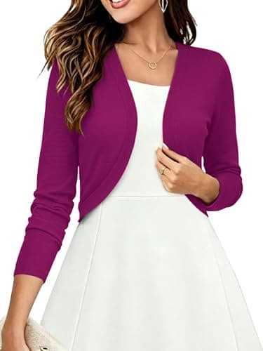 Heymoments Women's Long Sleeve Thin Shrugs for Dresses Magenta 2X-Large Open Front Knit Lightweight Coat Cropped Tops Shawls and Wraps Cardigan Dressy Sweater Clothes - Image 1