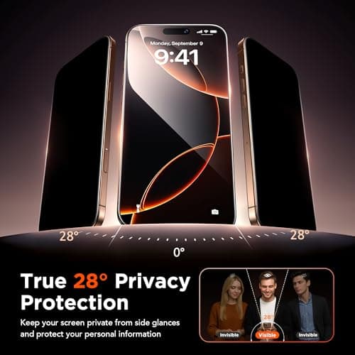 GolbinBox 3-Pack Privacy Screen Protector for iPhone 16 Pro 6.3 Inch,Military-Grade Shatterproof Anti-Spy HD Tempered Glass, Easy Installation,Dust and Bubble Free,9H Hardness,Anti - Fingerprint - Thumbnail 2