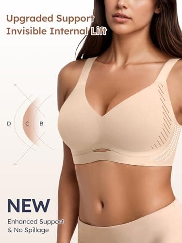 Cuteio Jelly Unlined Bras for Women - Non Padded Seamless Wireless Comfortable Bra No Underwire Supportive Tshirt Everyday Bralette No Padding Nude M - Thumbnail 5