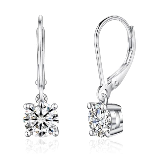 IMOLOVE Moissanite Leverback Drop Earrings for Women, Dangle Earrings 925 Sterling Silver with 18K White Gold Plated, Delicate Wedding Jewelry Gifts 2CT - Image 1