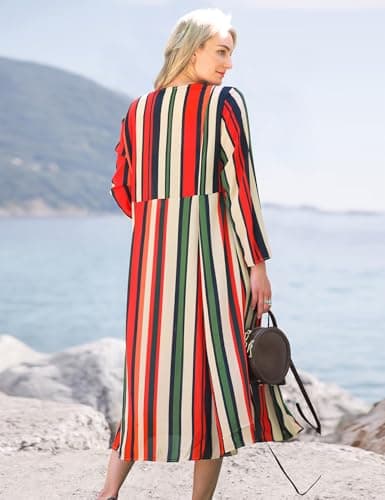 Women's Long Striped Kimono Cover Ups Lightweight Summer Cardigan Dusters Boho Sheer Colorful Rainbow Flowy Small - Thumbnail 5