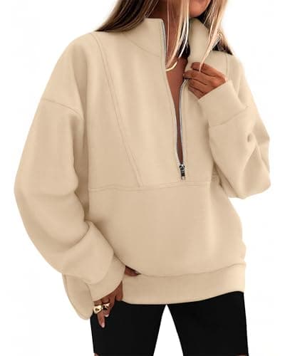 KIRUNDO Sweatshirt for Women 2026 Fall Half Zip Pullover Oversized Fleece Mock Neck Hoodies Fashion Outfits Winter Clothing(Beige, Large) - Image 1