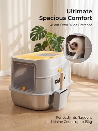 CATPAK Stainless Steel Cat Litter Box with Removable Cover – Large Enclosed Litter Box with Front & Top Entry, Includes Litter Mat and Scoop for Easy Cleaning (X-Large) - Thumbnail 3