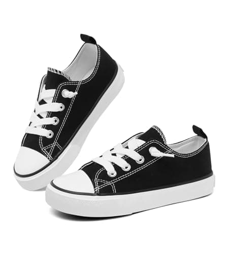 Toddler Little Kid Cushioned Canvas Shoes Slip On Sneakers Soft and Durable Black White - Thumbnail 6