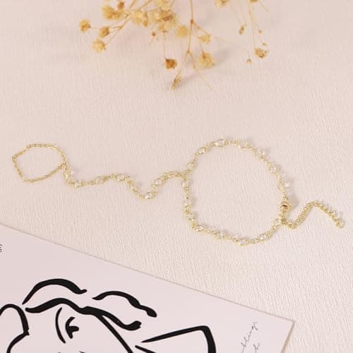 BAYLAY Hand Chain Bracelet, Ring Bracelet Hand Chain 14K Gold Plated CZ Emerald Finger Ring Slave Bracelets Dainty Gold Bracelet for Women Boho Hands Jewelry for Women Gifts Trendy Stuff - Thumbnail 6