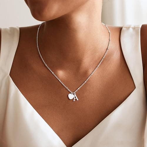 Ritach Initial Necklaces for Women - Silver Necklace Letter E Heart Necklaces for Women Initial Necklace Silver Heart Neckalces for Women Birthday Gifts - Thumbnail 2