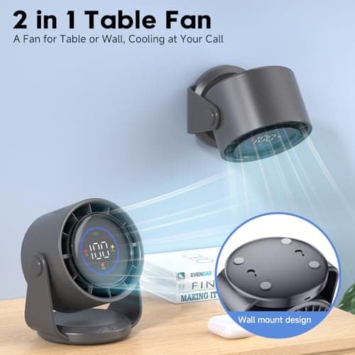 YOSHENMO Desk Fan, Turbo Table Fan for Bedroom, 100-Speed Digital Display, Low Noise, 105° Adjustable Tilt, 7.5-inch, Rechargeable Battery, Wall-Mouted Design for Home, Office, Travel Grey - Thumbnail 4