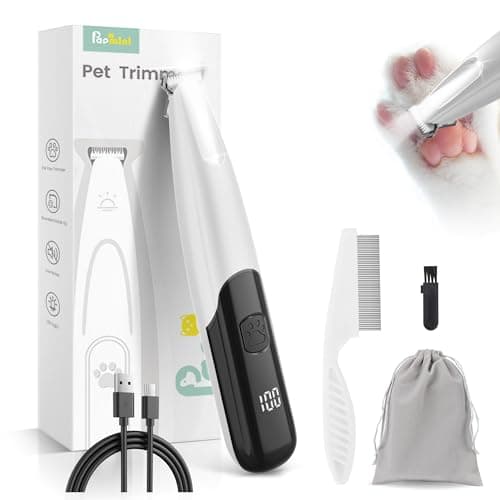 PAPMINI Dog Paw Trimmer with LED Light, 35dB Low Noise Paw Trimmers for Dog's Feet, 2 Speed Safety Electric Dog Clippers for Grooming, Rechargeable Cat Shaver for Paws, Ears, Face, Rump (White) - Image 1