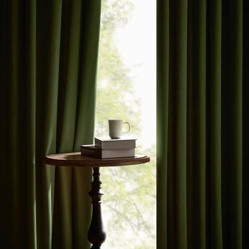Joydeco Green Velvet Curtains 90 inch 2 Panel, Room Darkening Super Soft Velvet Drapes for Bedroom Living Room Thermal Insulated Window Drapes, Luxury Blackout Rod Pocket Curtains,W52 x L90 inch - Thumbnail 4