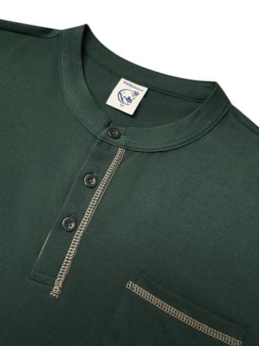 Hardaddy Men's Color Contrast Henley Shirt Long Sleeve Button T-Shirt Lightweight Henley Tshirt for Men Basic Pullover Shirt with Pocket Dark Green L - Thumbnail 5