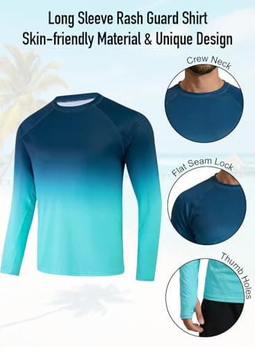 XiaoMoSha Men's Sun Protection Long Sleeve Shirts UPF 50+ Rash Guard Swim T-Shirt Quick Dry Fishing Hiking Running Top Outdoor Lightweight Athletic UV Sports Shirt Large Blue Green Gradient - Thumbnail 5