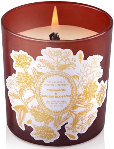 Cinnamon Ginger Blossom Wood Wick Candle for Home Scented | 10.6 oz Large Soy Candle | Cinnamon Spiced Ginger Scented Candles | Aromatherapy Relaxation Candles | Gift for Women & Men - Image 1