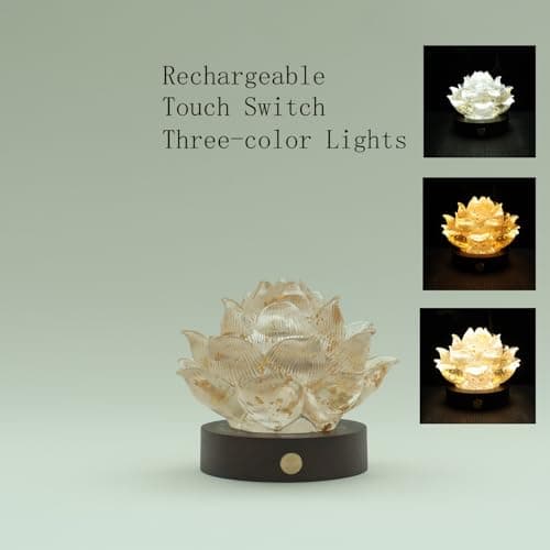 YeseeYe Lotus Statue with Light - Lotus Lamp Nightlight Tabletop Home Decoration Figurine for Living Room Office Shelves Coffee Table Desk Decor Sculpture - Thumbnail 5