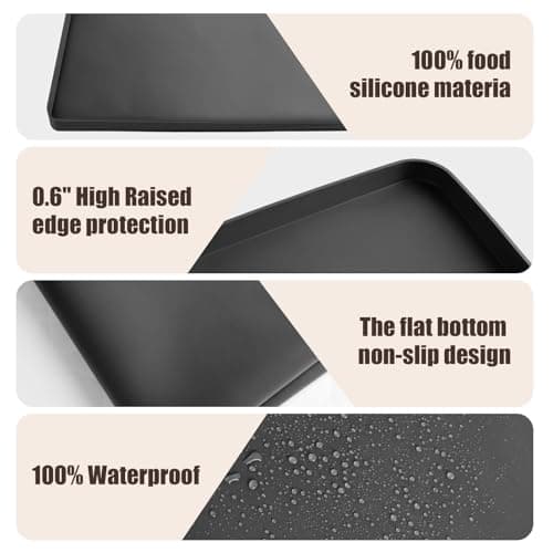 Large Cat Dog Food Mat, 24” X 16” Waterproof Silicone Pet Feeding Mat with Raised Edges, Non-Slip Dog Placemats for Food and Water Bowl, Spill-Proof Mat to Protect Floors, Black - Thumbnail 5