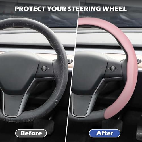 frani Nappa Leather Steering Wheel Cover, Universal 15 Inch Premium Non-Slip Steering Wheel Cover Pink - Thumbnail 2