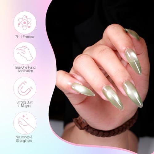 GELLAKTIK 7-in-1 Cat Eye Gel Nail Polish Pen, One Step Magnetic Gel Polish with Detachable Magnet, No Base/Top Coat Needed, Green Gel Polish Glassy Soak off UV LED Nail Art DIY Home Salon - Thumbnail 2
