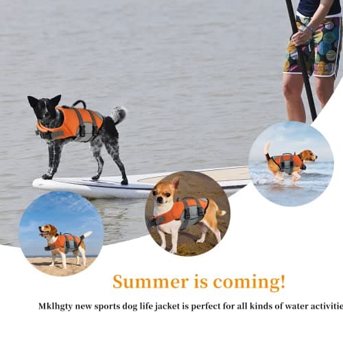 Mklhgty Dog Life Jacket - Reflective Adjustable Vest With Rescue Handle for Swimming and Boating - Ripstop Pet Safety Preserver for Small, Medium and Large Dogs - Thumbnail 4