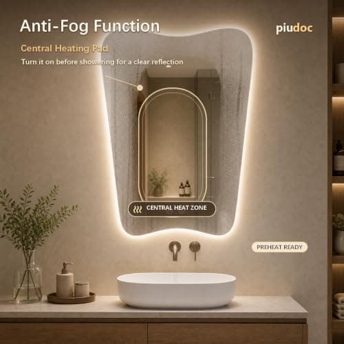 24“x36” Irregular Backlit Bathroom Mirror with Lights, Abstract Vanity Mirror with Lights, Anti-Fog Wall Mirror,Dimmable - Thumbnail 5