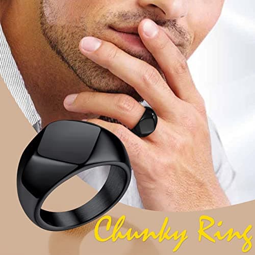 Bestyle Cool Black Signet Rings Square Shape Stainless Steel Big Biker Ring for Men Women, Solid Heavy Hip Hop Statement Thumb Ring, Chunky Big Finger Ring, Size 14 - Thumbnail 3