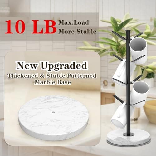 ZYZWTG Marble Mug Holder Tree, 8 Hooks Coffee Cups Stand, New Upgraded Stable Mug Stand for Kitchen Counter Cabinet Cafe Black - Thumbnail 3