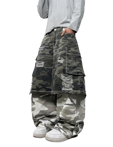 Men's Y2k Hip Hop Baggy Jeans Camo Denim Pants Loose Fit Denim Pantalones Long Trousers Streetwear Rock Camouflage