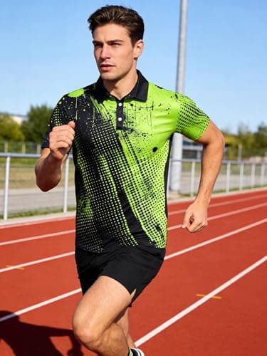 Seadodo Short Sleeve Shirts for Men Quick Dry Moisture Wicking 4 Way Stretch Neon Black Yellow Polo Tops Athletic Workout Running Gym Golf Tops XL - Thumbnail 2