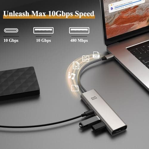 Minthouz USB C Hub,5-in-1 USB Hubs with 4K @60hz Display with 125W PD/10Gpbs USB-A Data Ports/USB C Dongle,USBC Splitter Multiport Adapter for MacBook Pro/Air,Iaptop USB hub - Thumbnail 6