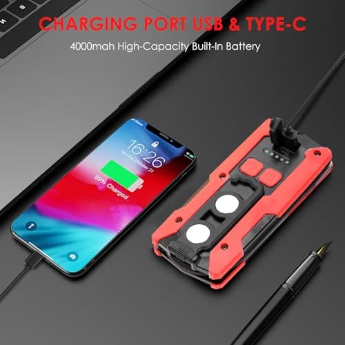 Rechargeable LED Work Light, OTYTY 40W 2000LM Magnetic Work Light Battery Powered Portable Flood Light with Gooseneck Flashlight for Car Repairing, Camping, Inspection - Thumbnail 6