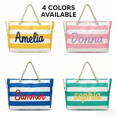 NYLGOXITK Personalized Embroidered Beach Bag, large waterproof crossbody bag with zipper designed for women, ideal gift for beach, pool and travel - Thumbnail 5