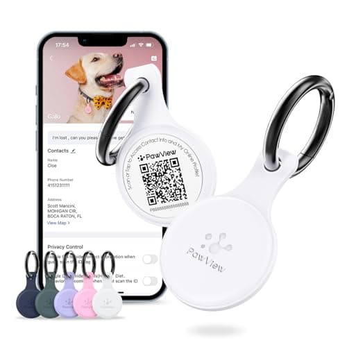 PawView Dog ID Tag with QR Code & NFC, Silent Silicone Dog Name Tags Personalized for Pets- Scan QR for Instant Location Alert, Emergency Contact and Modifiable Pet Profile (White) - Image 1