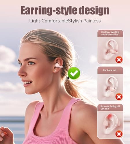 King Lucky i21 Open Ear Clip On Earbuds Wireless Bluetooth Ear Clip Headphones with Mic,Noise Cancelling, Waterproof IPX4,for Small Ears,Perfect for Running,Sports,Glasses Wearers (Pink) - Thumbnail 2