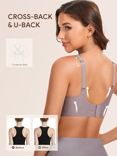 Angelhood Bra for Women No Underwire Seamless Full Coverage Bralettes Lace Edge Ultra Comfort Support T-Shirt Bra Push Up Coffee - Thumbnail 3